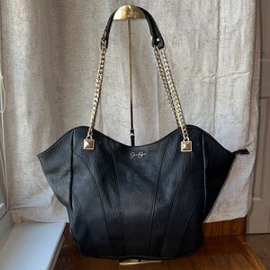Jessica Simpson Elegant Black Faux Leather Bag with gold accents
